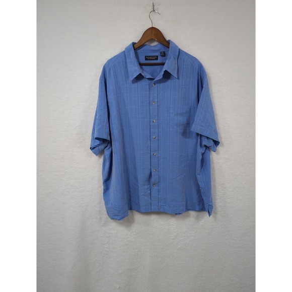 Roundtree & Yorke Shirt Mens 4XB Travel Smart Button Down Blue Brown Plaid - Picture 1 of 5